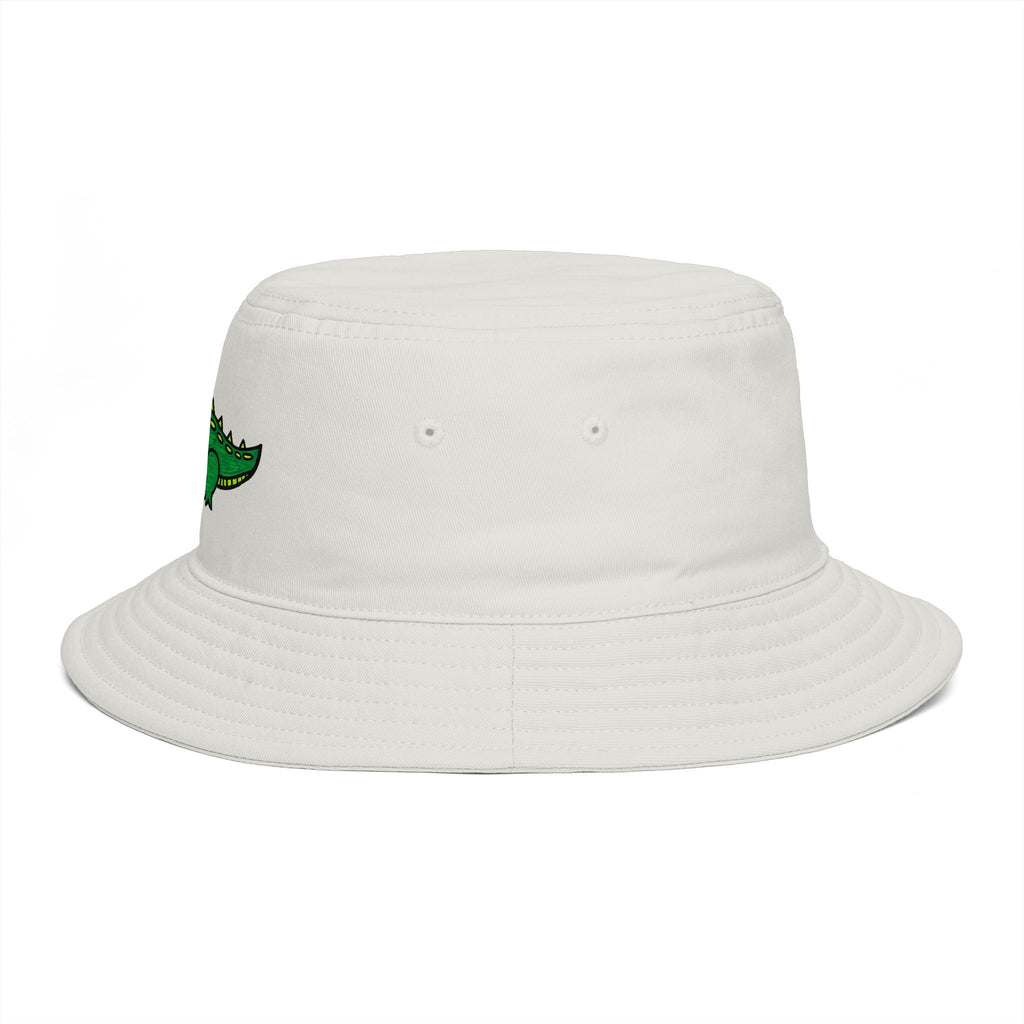Hand-Drawn Cute Green Alligator Bucket Hat | Cartoon Crocodile Design