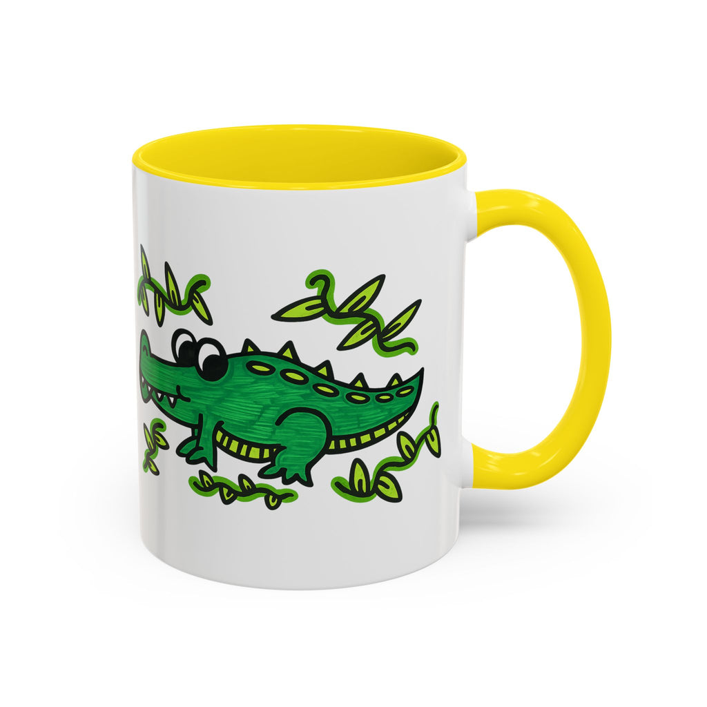 Hand-Drawn Green Playful Alligator Mug | Accent Coffee Mug
