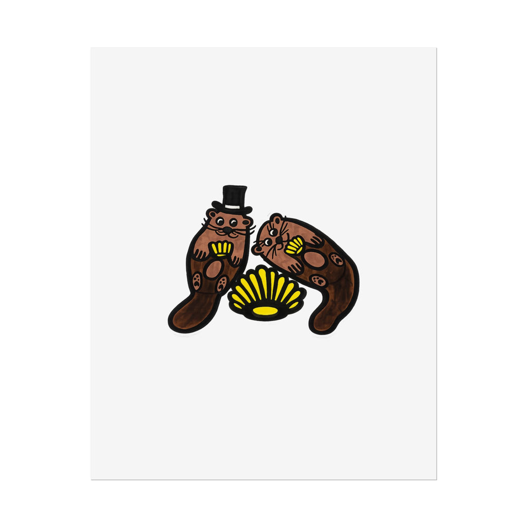 Hand-Drawn Otter Duo with Seashell Poster | Rolled Poster