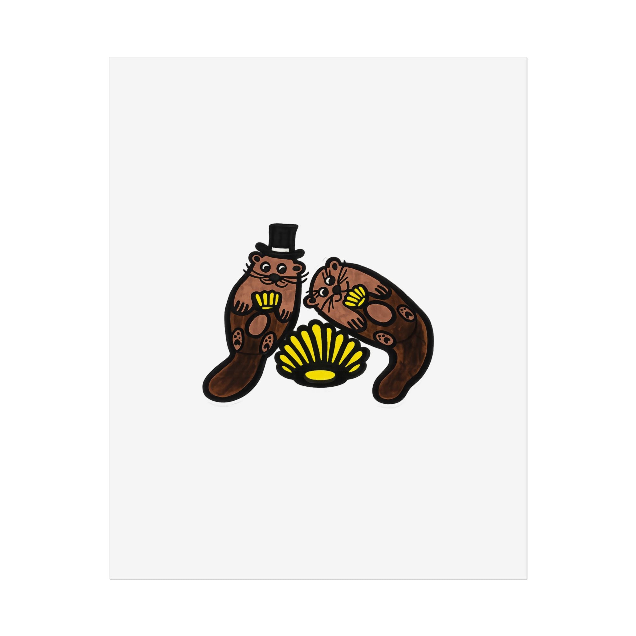 Hand-Drawn Otter Duo with Seashell Poster | Rolled Poster