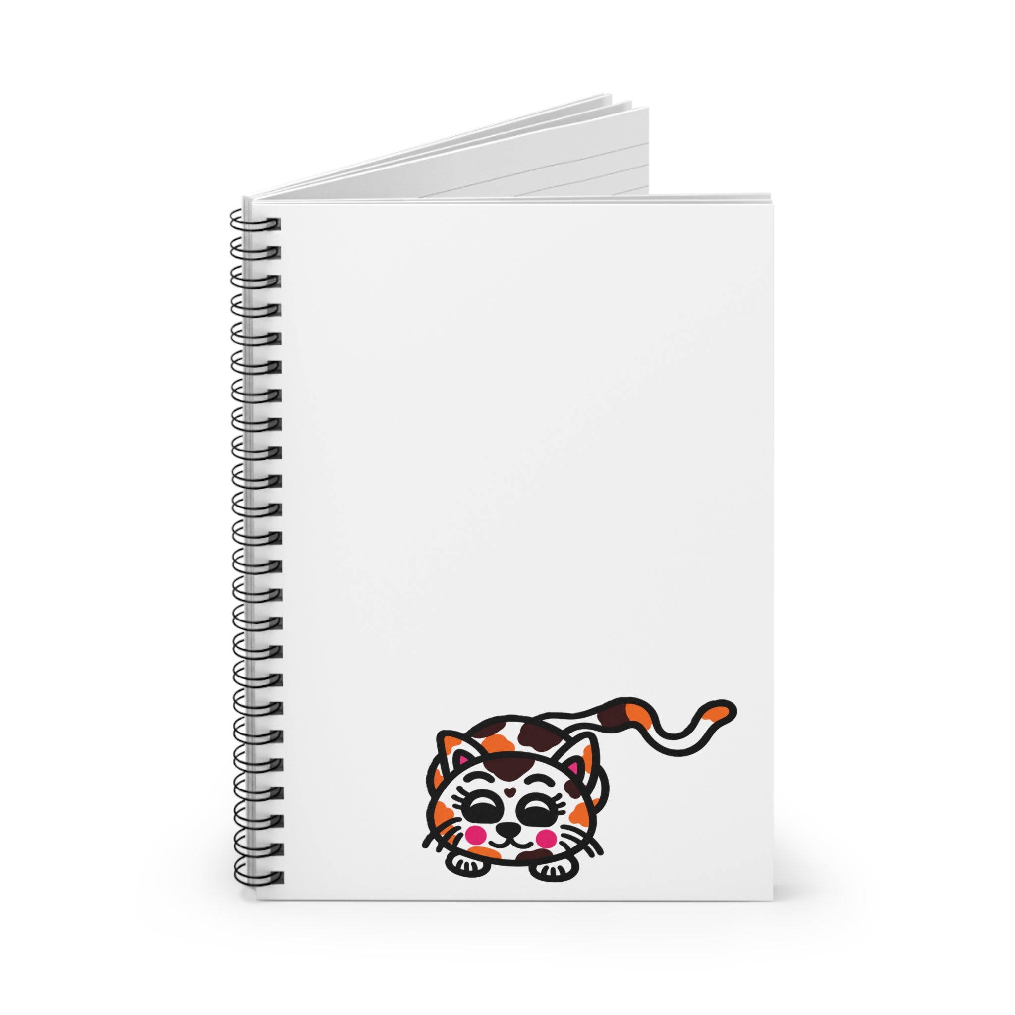 Hand-Drawn Cute Calico Cat Notebook | Spiral Ruled Notebook