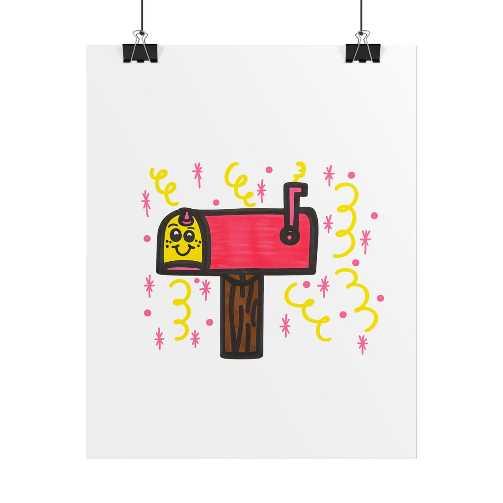Hand-Drawn Cute Mailbox Illustration Rolled Poster | Whimsical Cartoon Mailbox Art