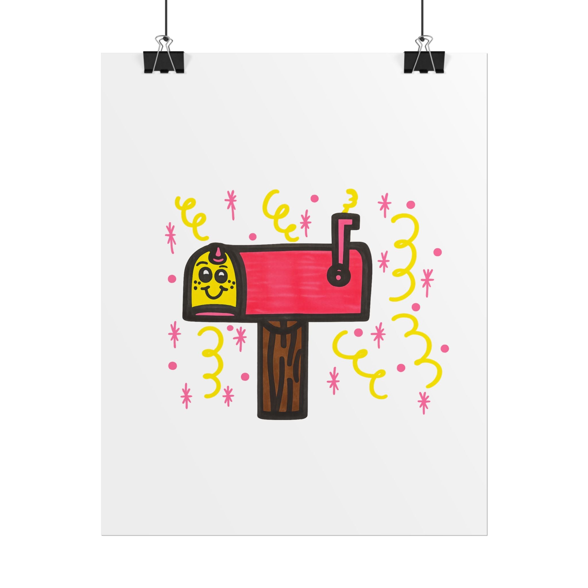 Hand-Drawn Cute Mailbox Illustration Rolled Poster | Whimsical Cartoon Mailbox Art