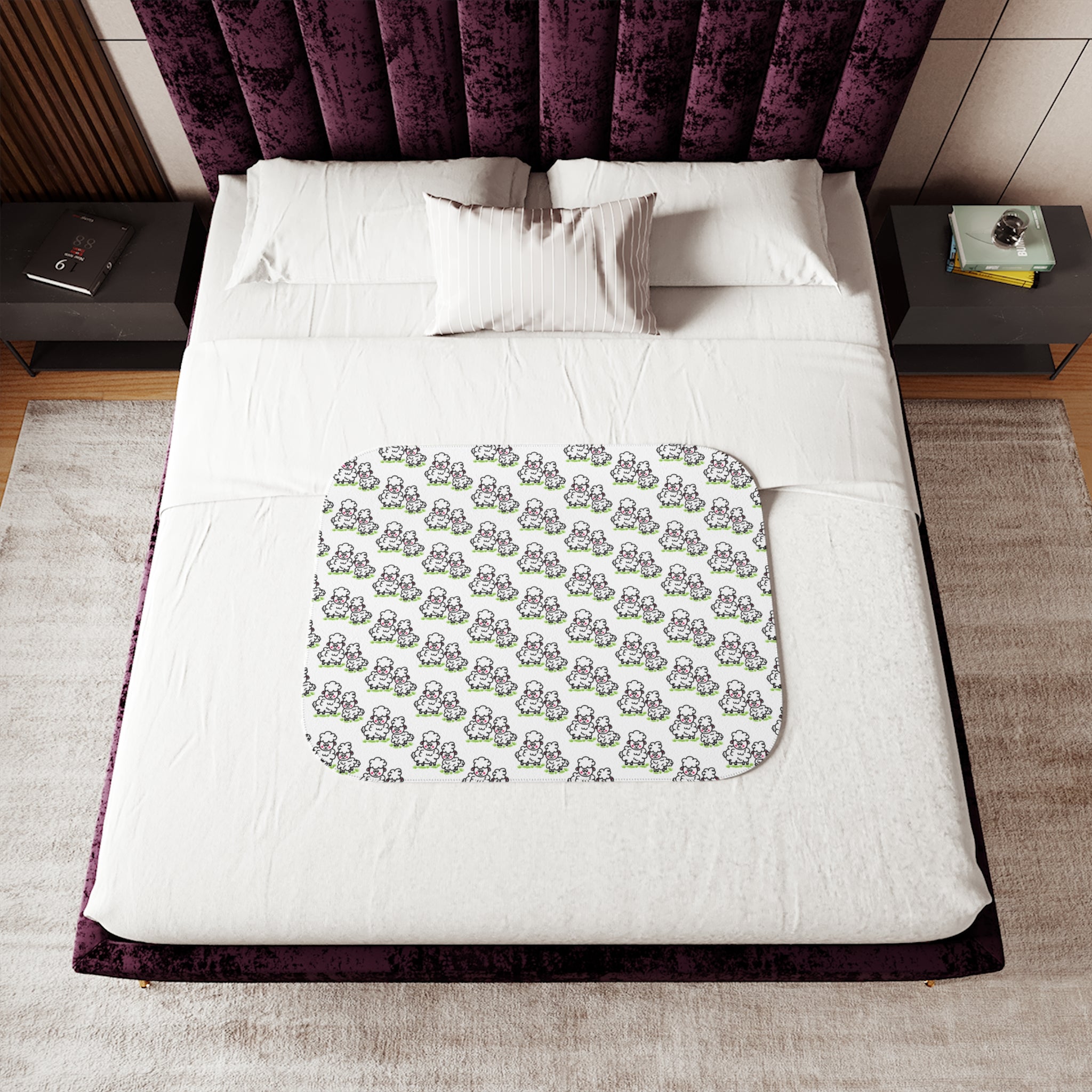 Hand-Drawn Two Lambs Sherpa Blanket | Cute Nursery Animal Throw