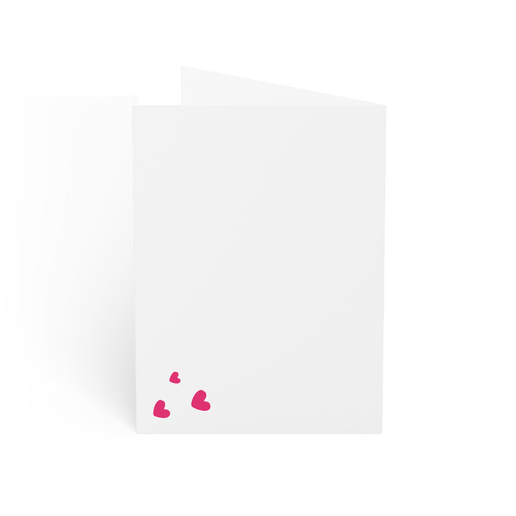 Hand-Drawn Purring Cute Calico Kitty with Pink Hearts Cards | Cute Cat Illustration Greeting Cards