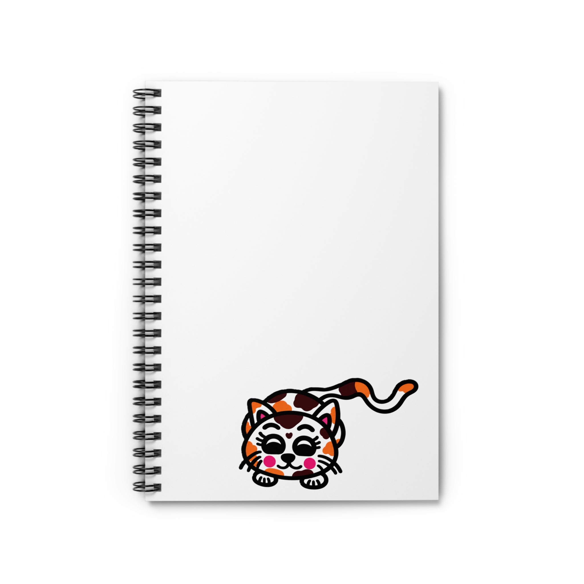 Hand-Drawn Cute Calico Cat Notebook | Spiral Ruled Notebook