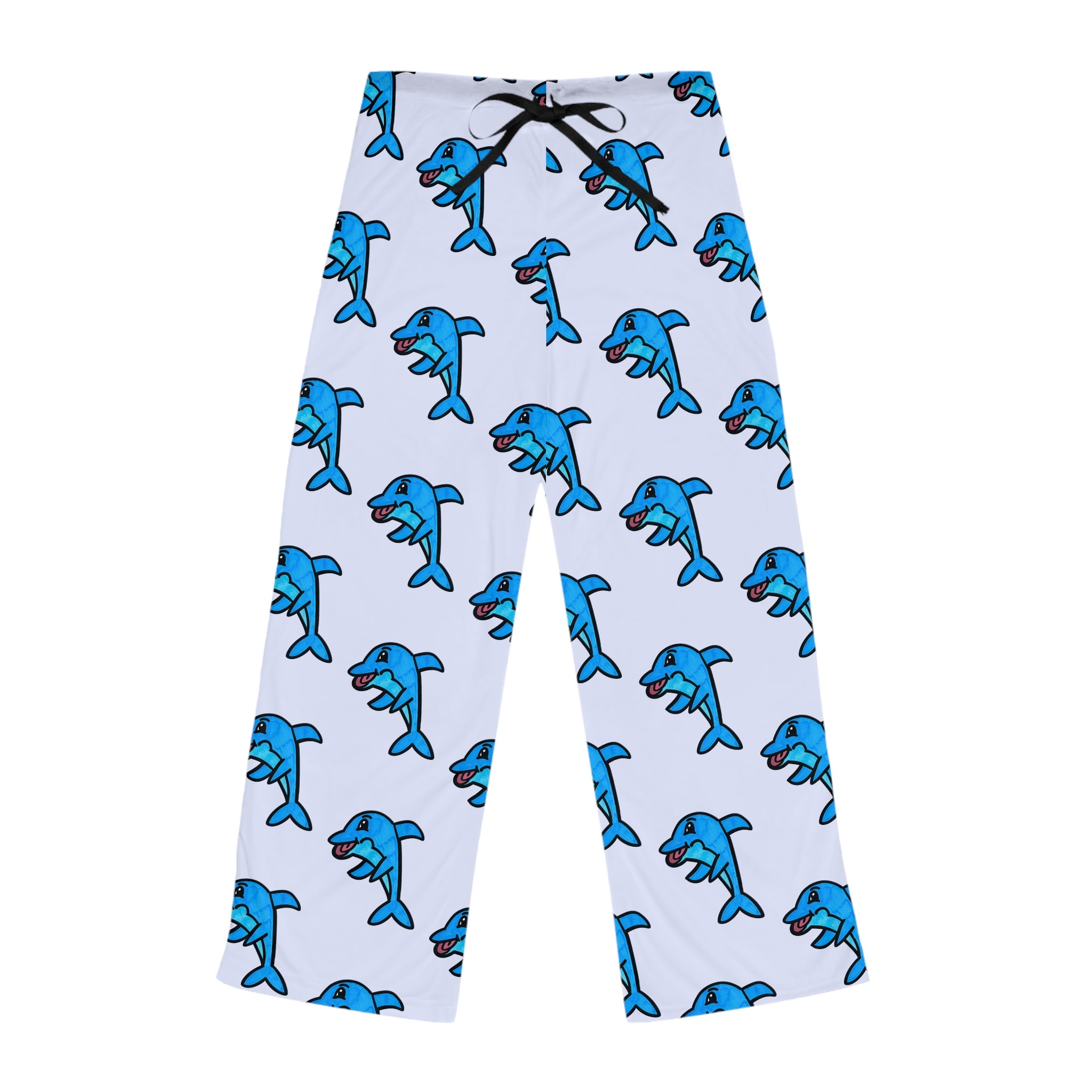 Hand-Drawn Blue Dolphin Pattern Pajama Pants | All-Over Print