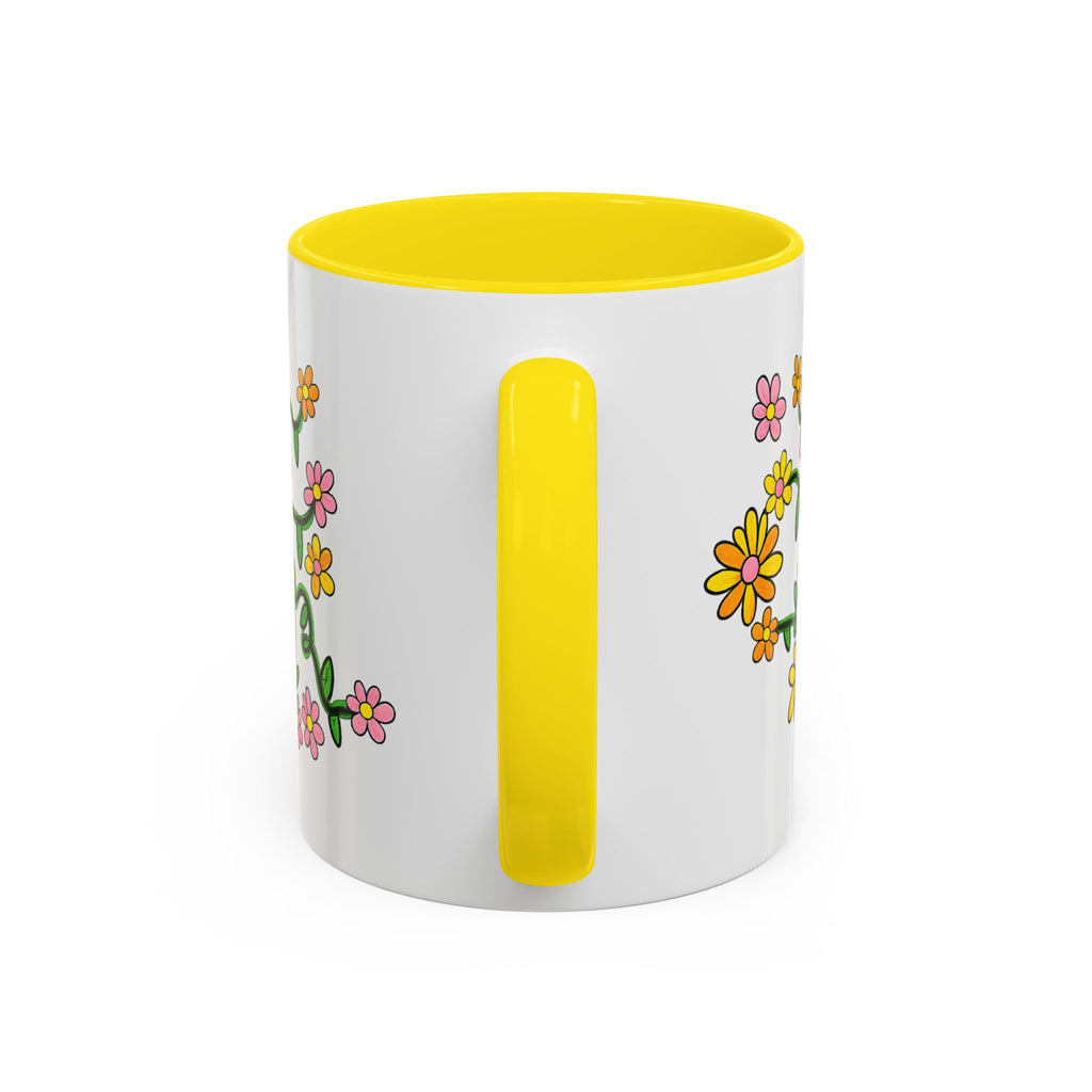 Hand-Drawn Yellow Pink Orange Flower Vine Mug | Accent Coffee Mug