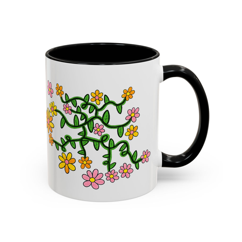 Hand-Drawn Yellow Pink Orange Flower Vine Mug | Accent Coffee Mug