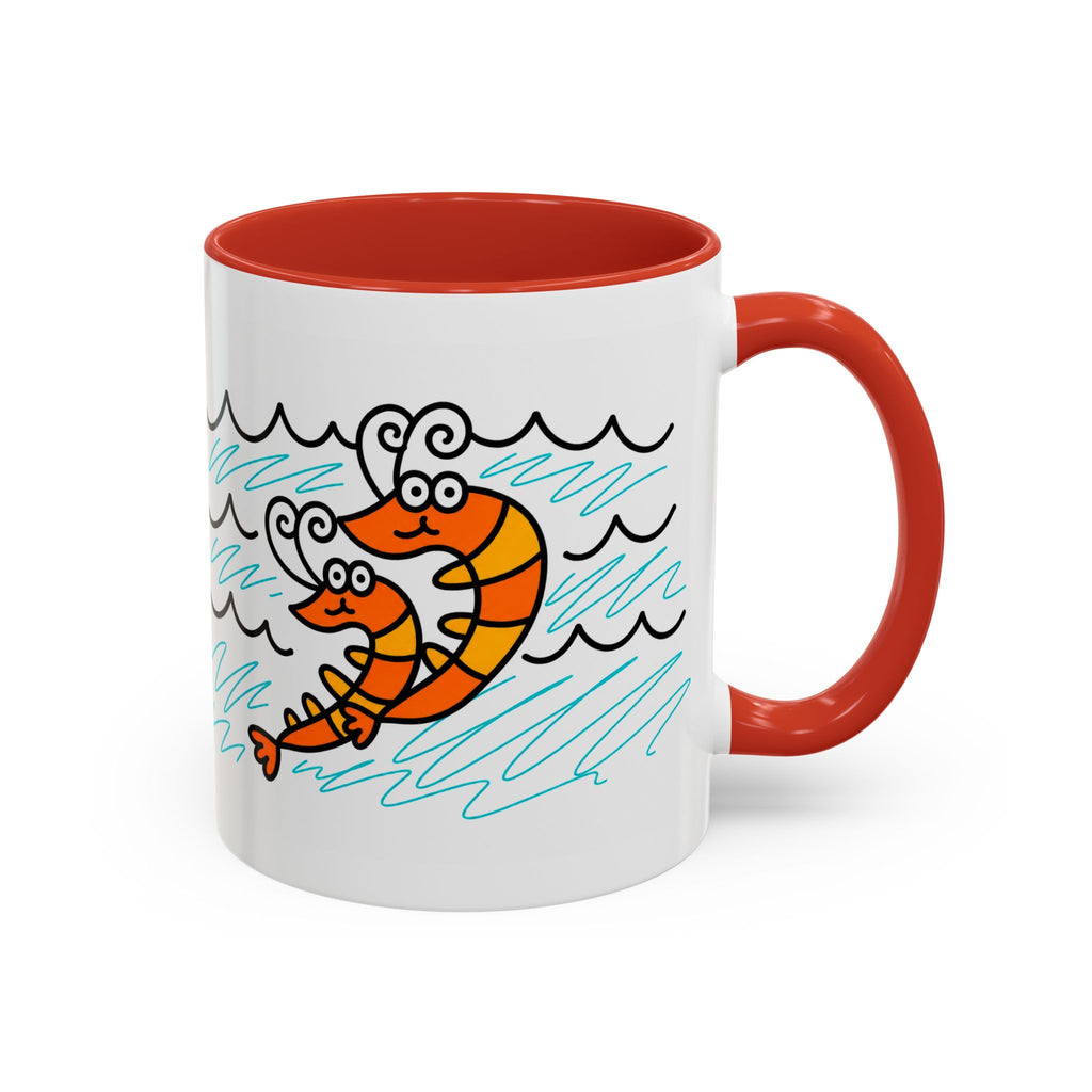 Hand-Drawn Two Shrimp Ocean Waves Mug | Coastal Seafood Ceramic Coffee Mug