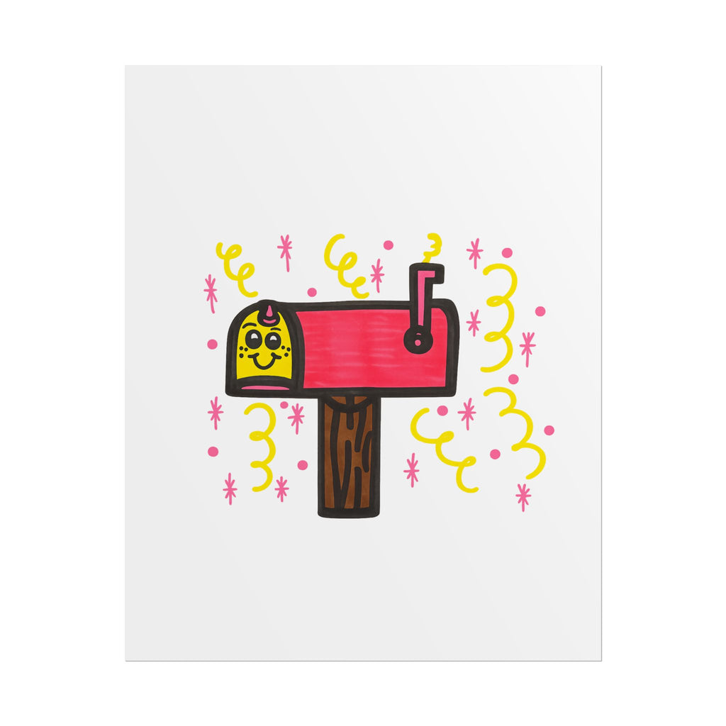 Hand-Drawn Cute Mailbox Illustration Rolled Poster | Whimsical Cartoon Mailbox Art
