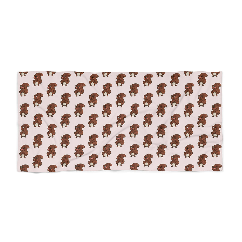 Hand-Drawn Brown Squirrel Pattern Beach Towel | Cute Repeat Animal Print