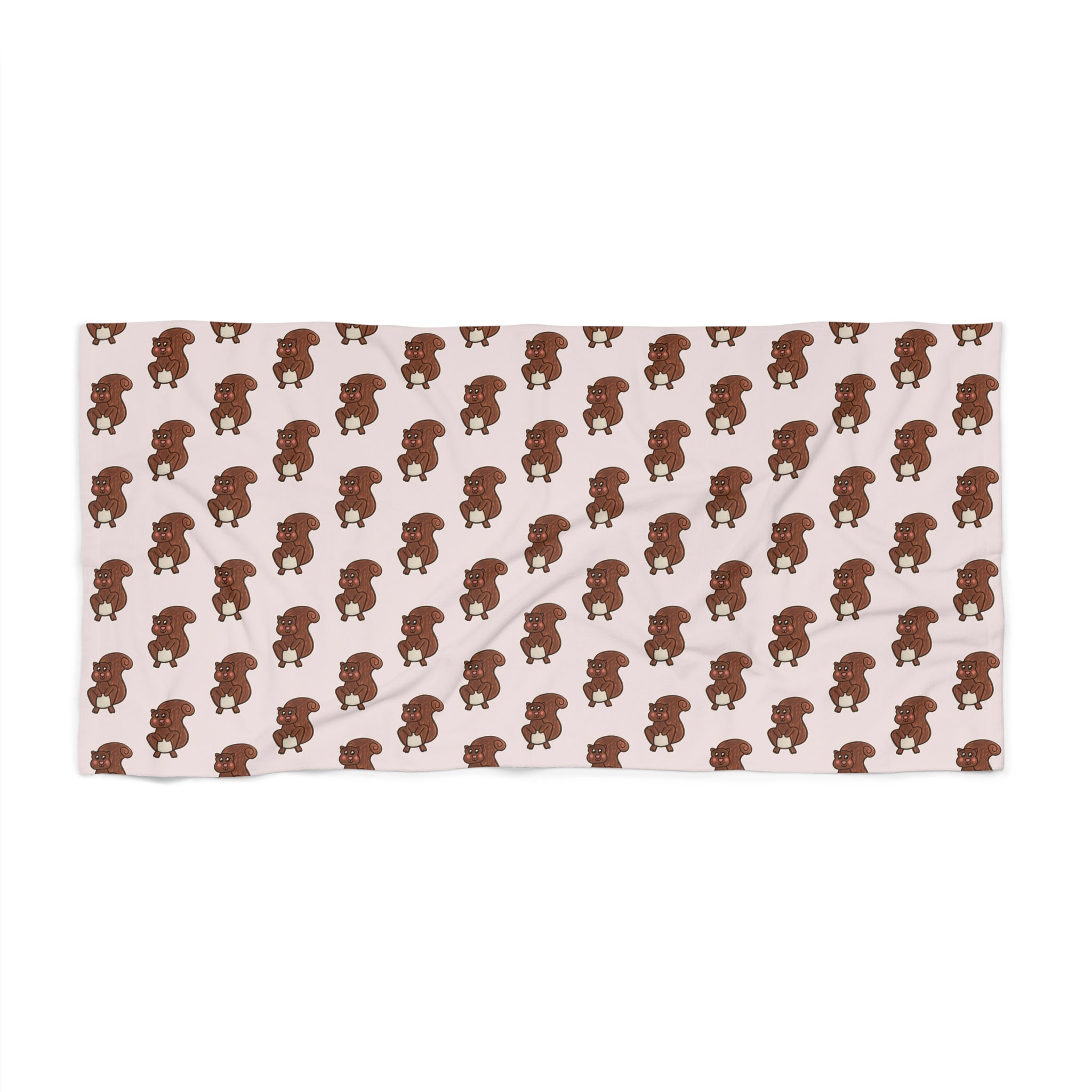 Hand-Drawn Brown Squirrel Pattern Beach Towel | Cute Repeat Animal Print