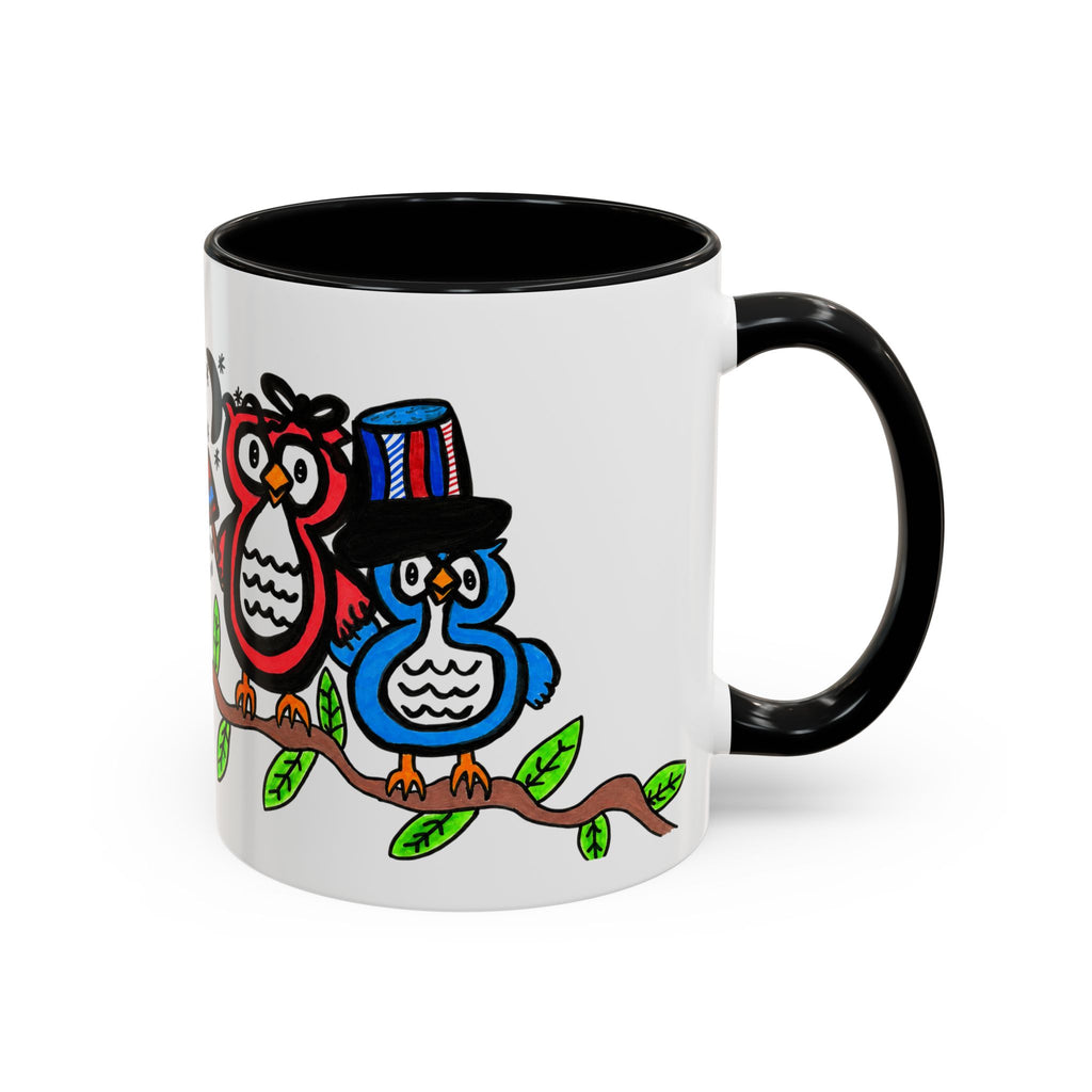 Hand-Drawn Patriotic Owls on a Branch Mug | Accent Coffee Mug 11oz 15oz