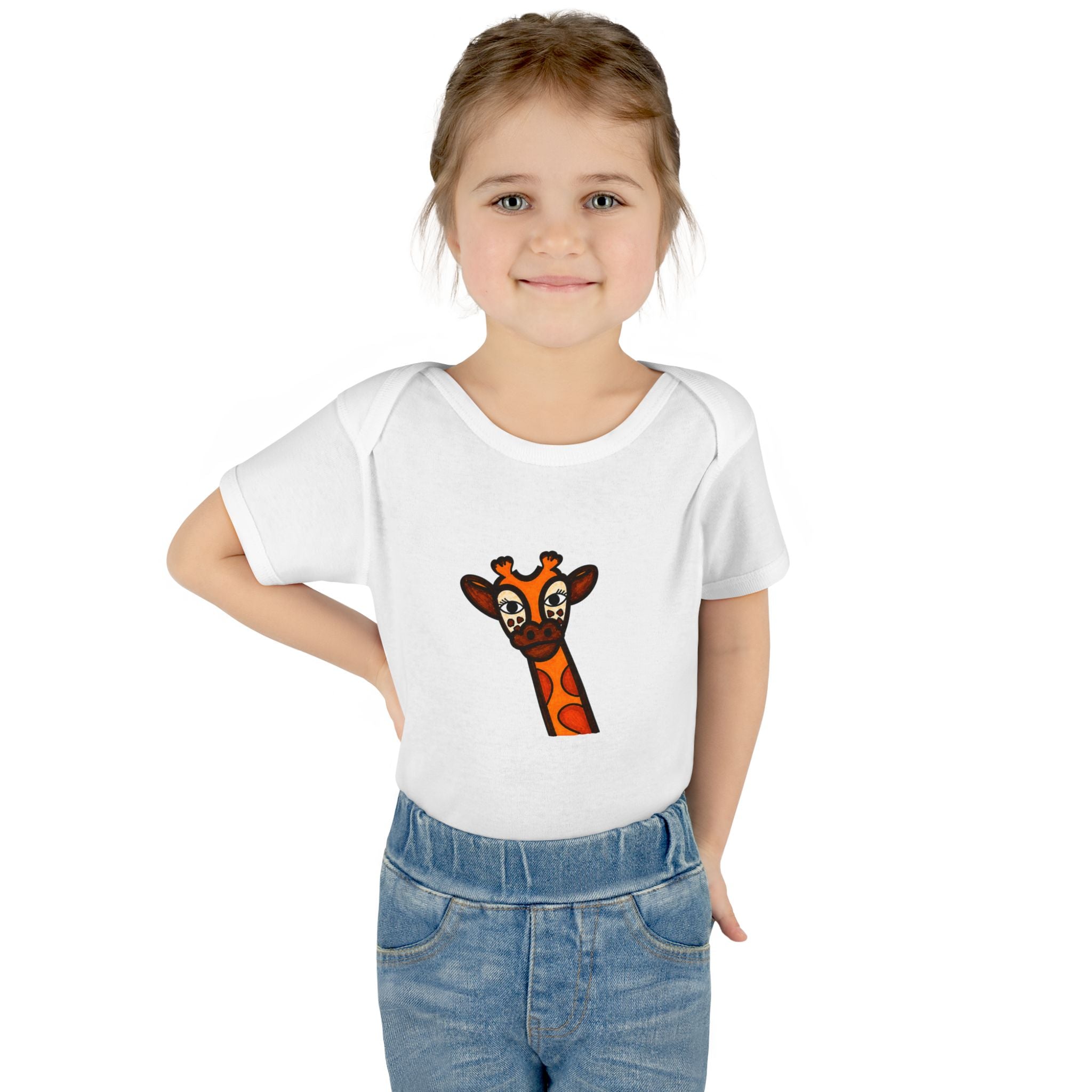 Hand-Drawn Cute Giraffe Neck Infant Bodysuit | Baby Onesie, Safari Animal Tee