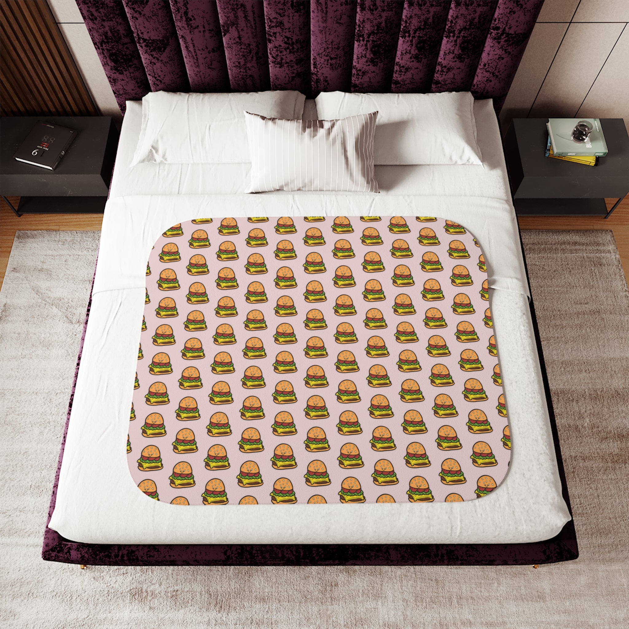 Hand-Drawn Cheeseburger Pattern Sherpa Blanket | Repeating Cute Burger Print
