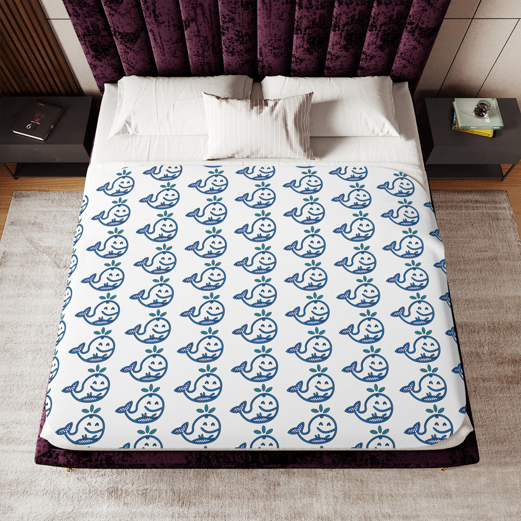 Hand-Drawn Blue Nautical Whale Pattern Sherpa Blanket | Cozy Ocean, Beach house Animal Throw