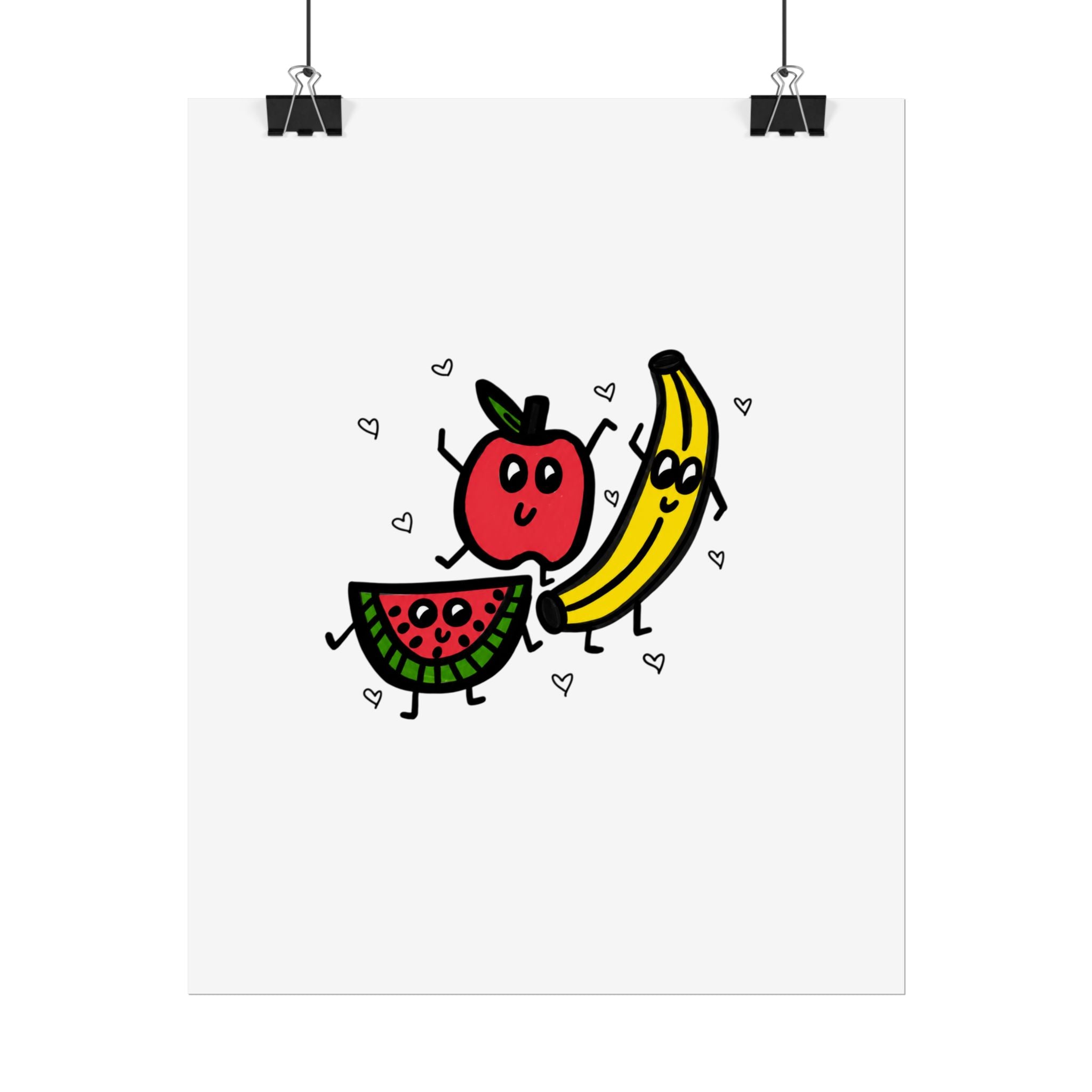 Hand-Drawn Cute Fruit Friends poster | Rolled poster, apple banana watermelon art