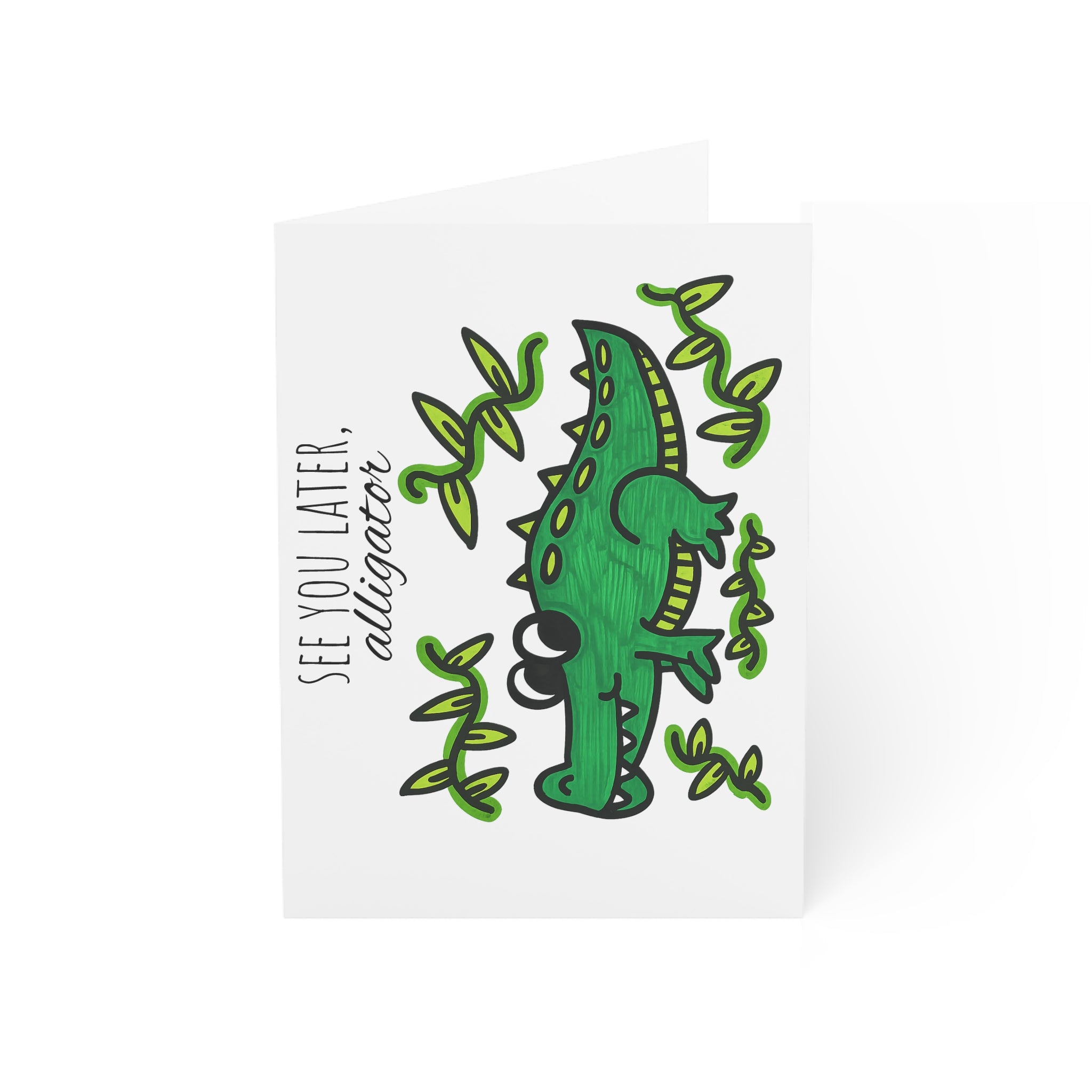Hand-Drawn See You Later, Alligator Greeting Card | Cute Cartoon Alligator Notecard