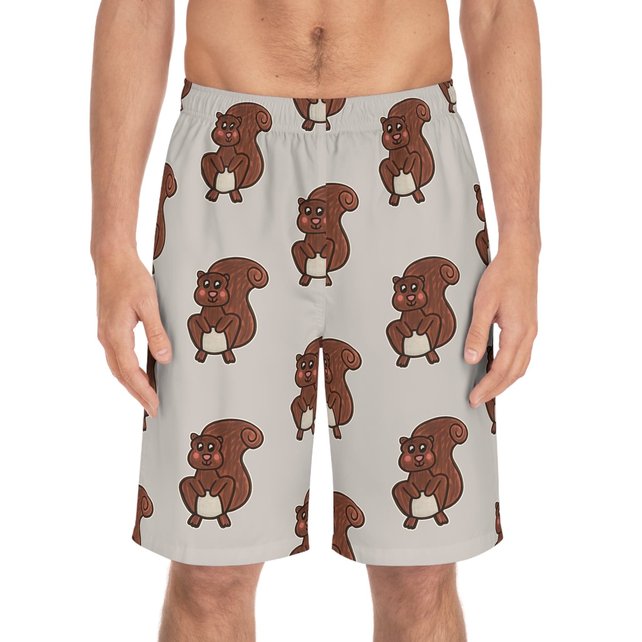 Hand-Drawn Cute Squirrel Pattern Board Shorts | All-Over Print