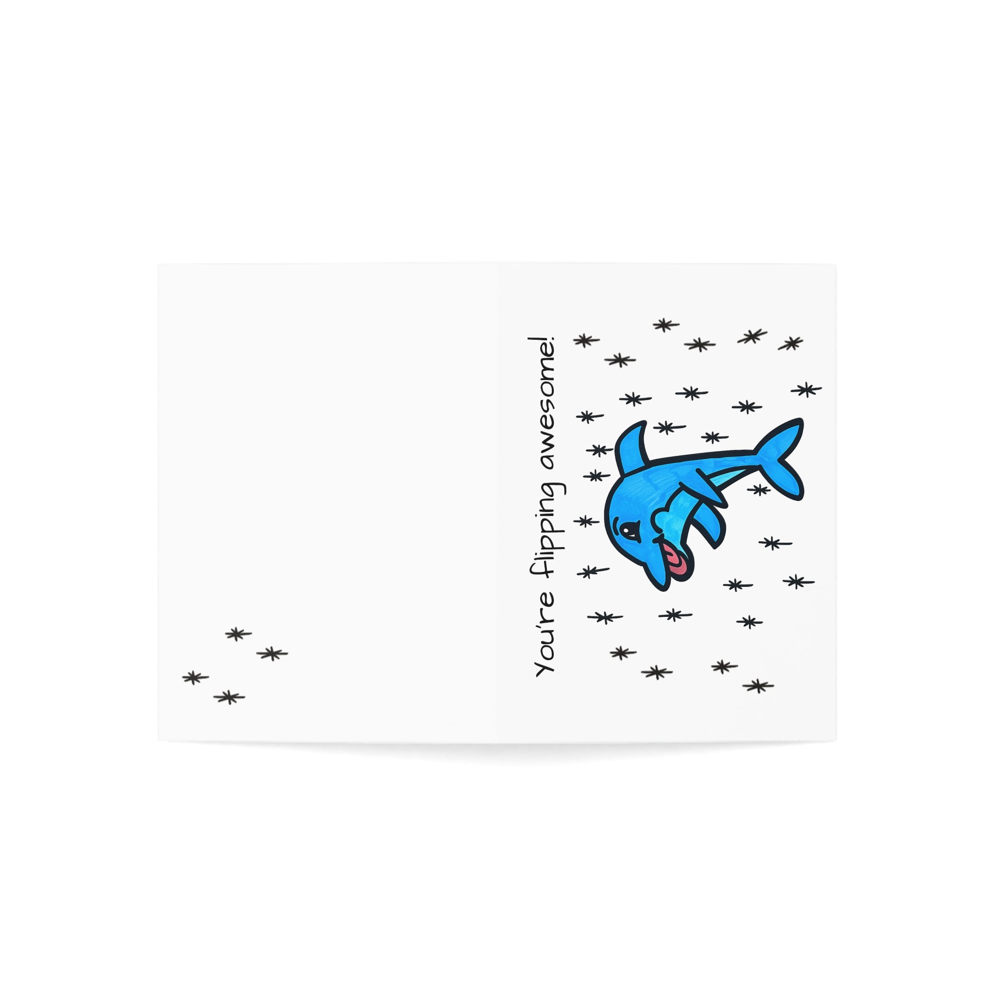 Hand-Drawn Flipping Awesome Dolphin Greeting Card | Cute Blue Dolphin Illustration