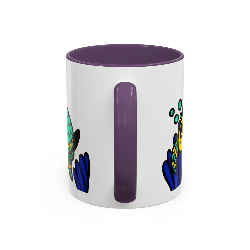 Hand-Drawn Undersea Turtle Coral Accent Mug | 11oz or 15oz