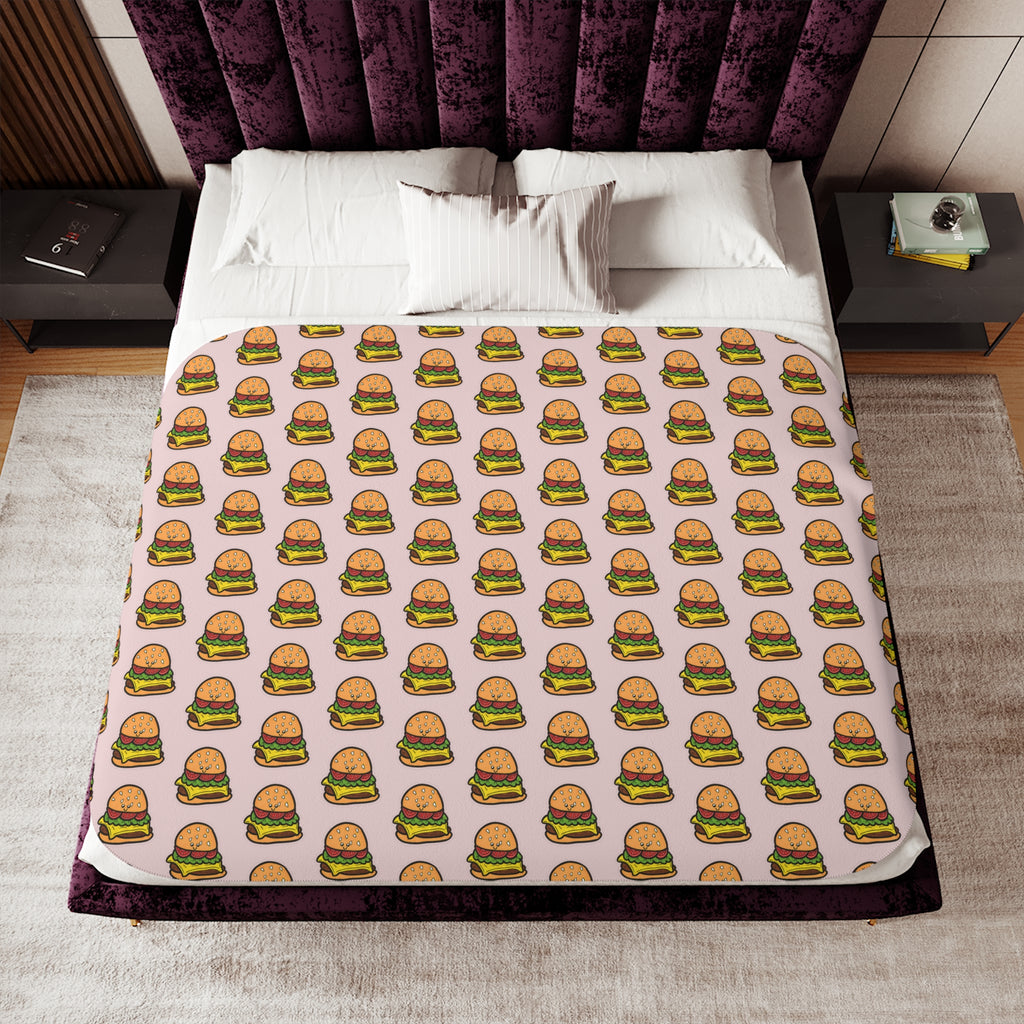 Hand-Drawn Cheeseburger Pattern Sherpa Blanket | Repeating Cute Burger Print
