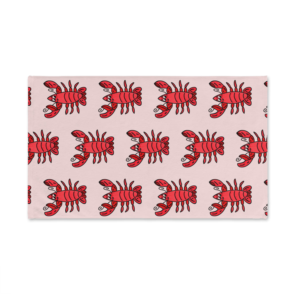 Hand-Drawn Red Lobster Pattern Hand Towel | Nautical Seafood Kitchen Towel