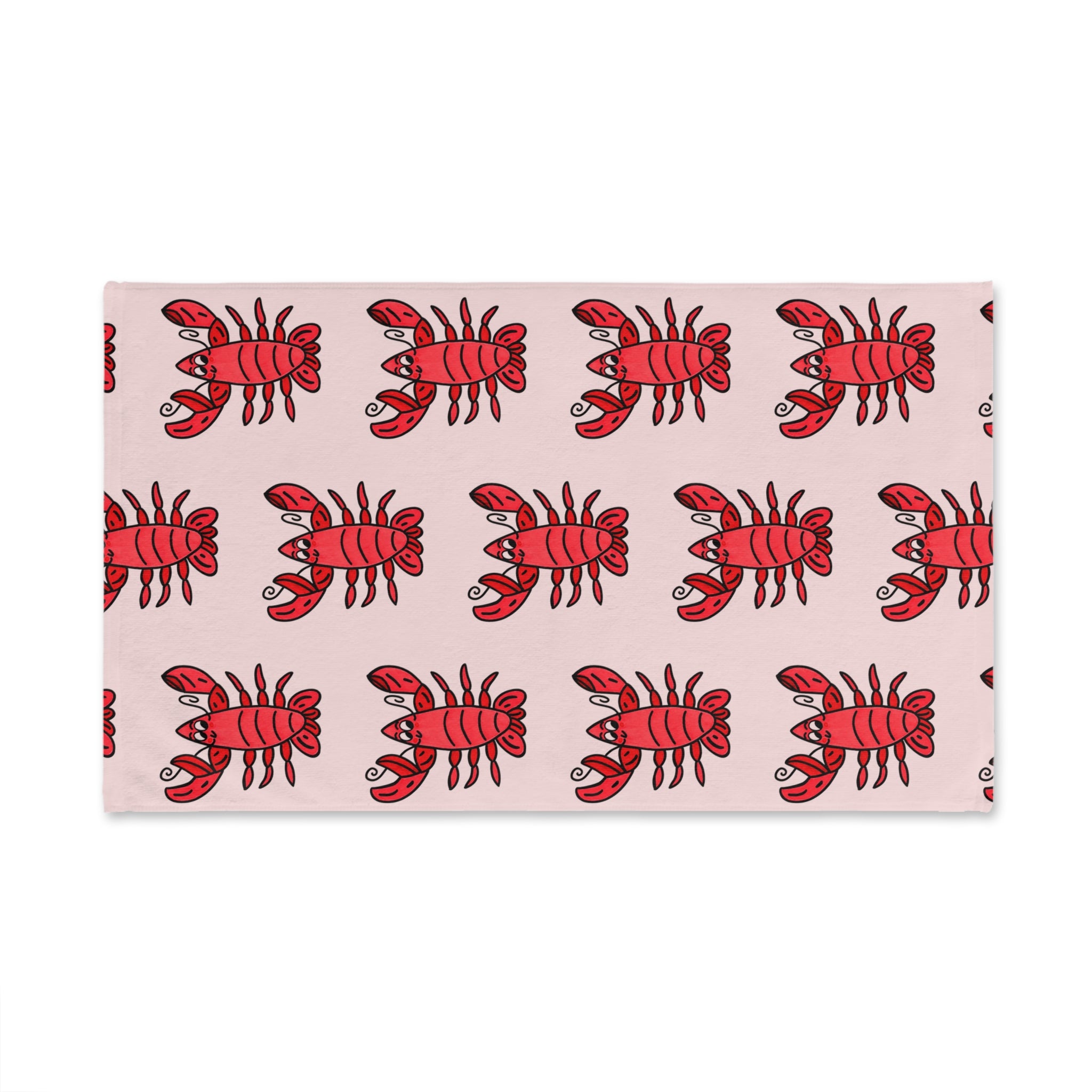Hand-Drawn Red Lobster Pattern Hand Towel | Nautical Seafood Kitchen Towel