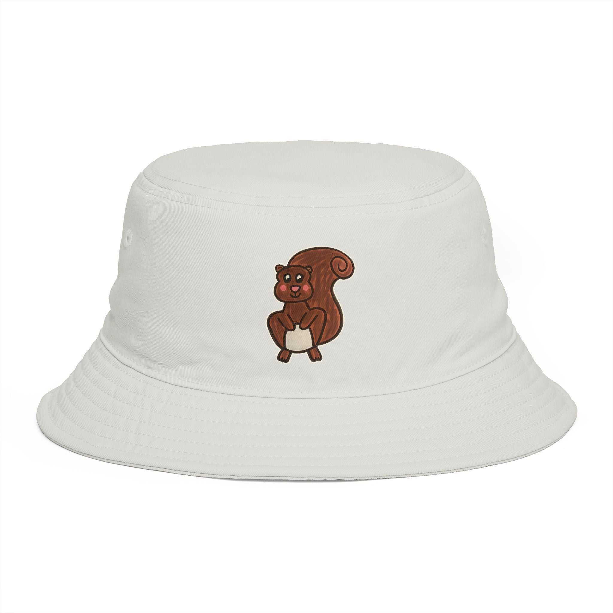 Hand-Drawn Cute Squirrel Illustration Bucket Hat | Forest Animal, Whimsical Woodland Creature Style