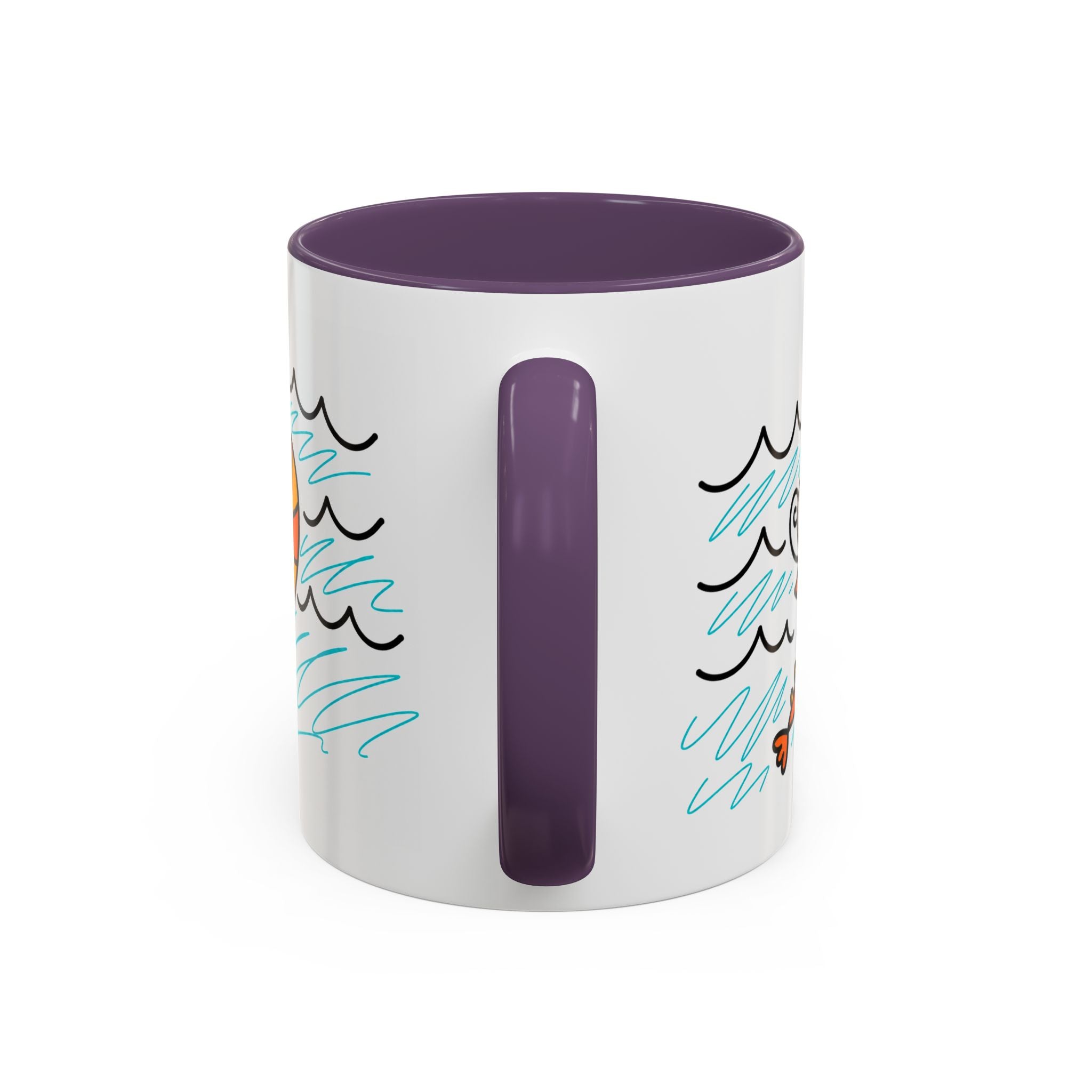 Hand-Drawn Two Shrimp Ocean Waves Mug | Coastal Seafood Ceramic Coffee Mug