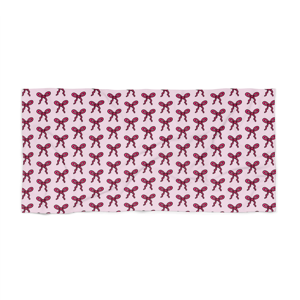 Hand-Drawn Pink Bow Pattern Beach Towel | Repeating Ribbon Design