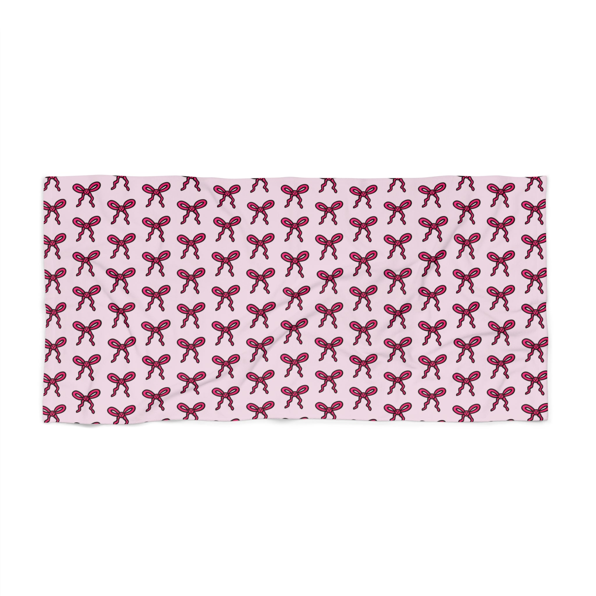 Hand-Drawn Pink Bow Pattern Beach Towel | Repeating Ribbon Design