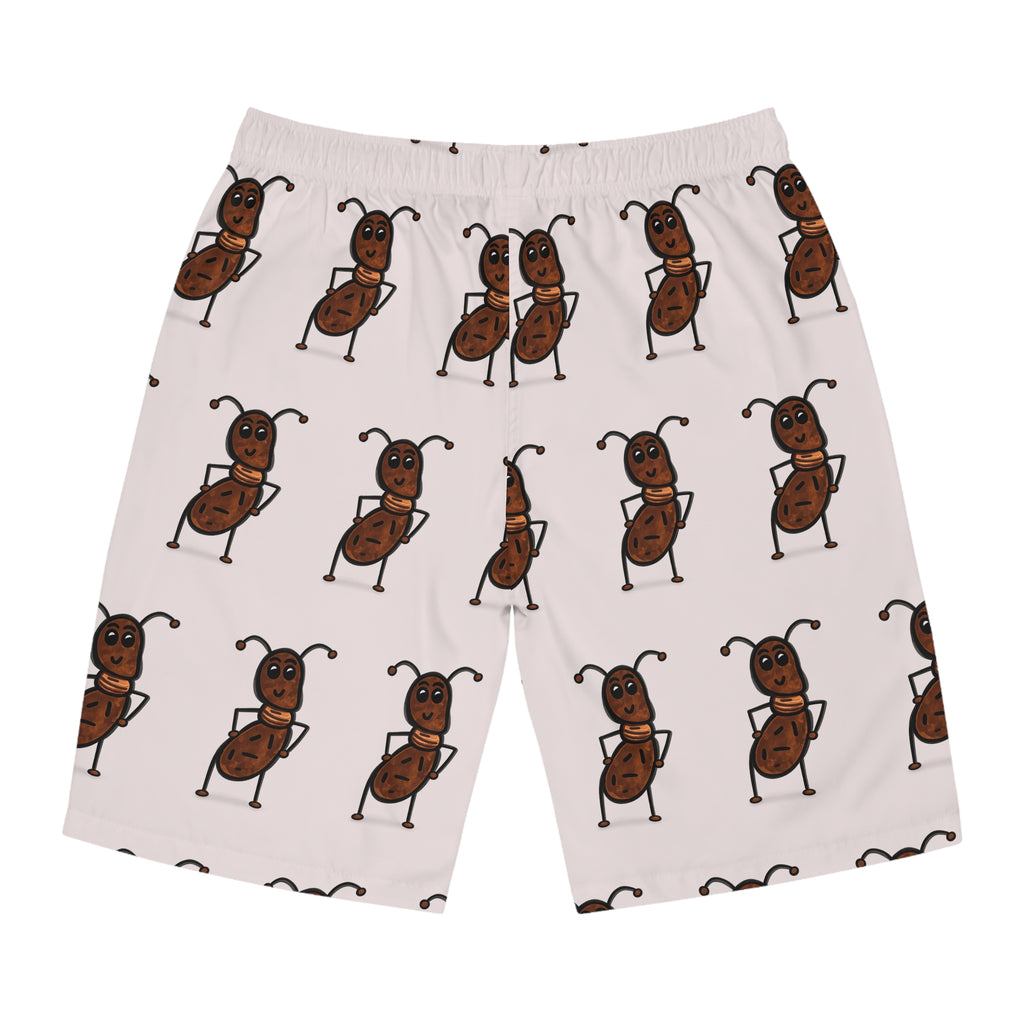 Hand-Drawn Dancing Ant Pattern Board Shorts | All-Over Print