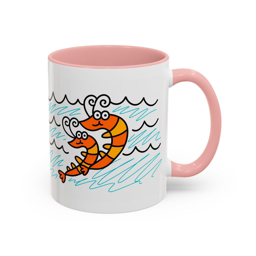 Hand-Drawn Two Shrimp Ocean Waves Mug | Coastal Seafood Ceramic Coffee Mug