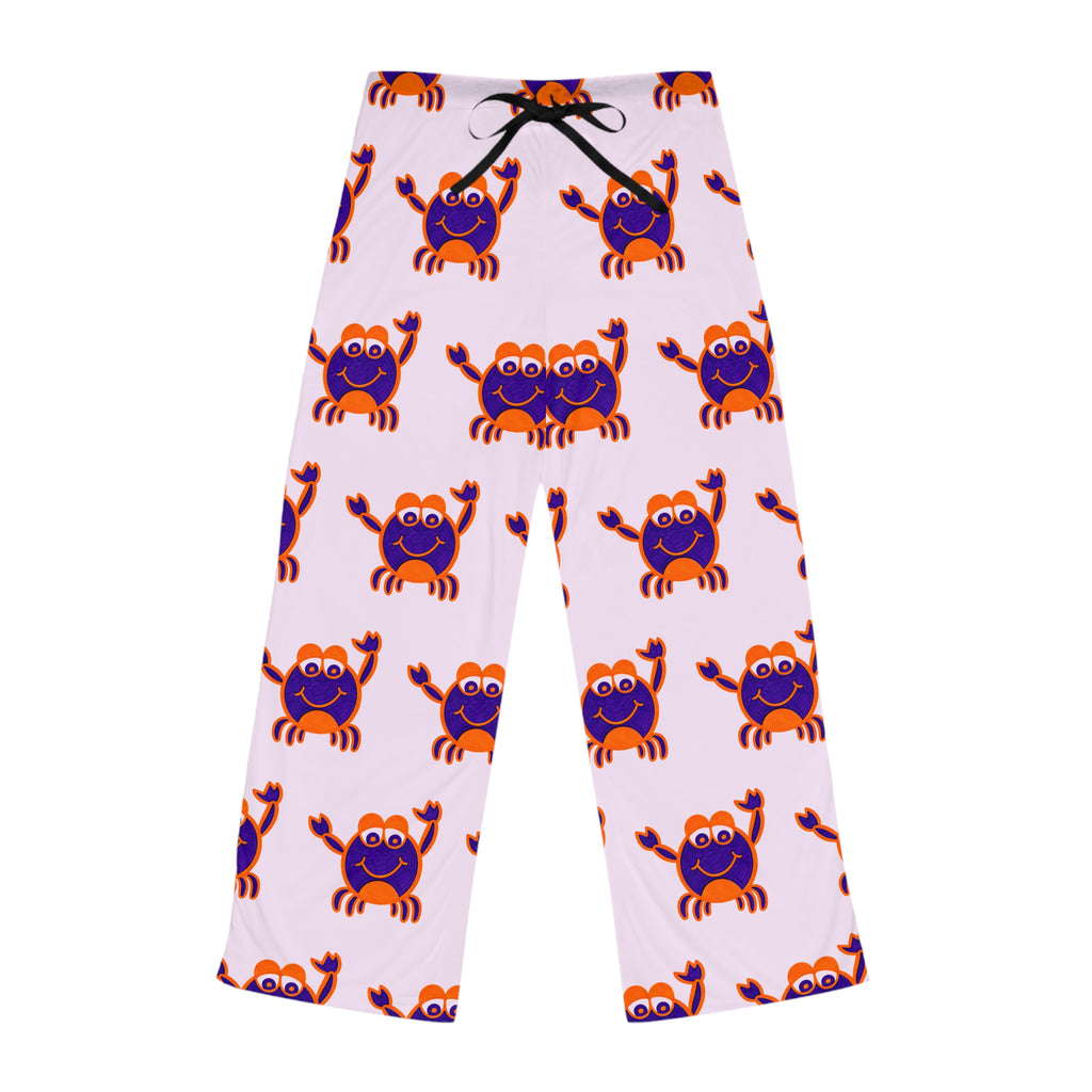 Hand-Drawn Cute Cartoon Crab Pattern Pajama Pants | Pink All-Over Print