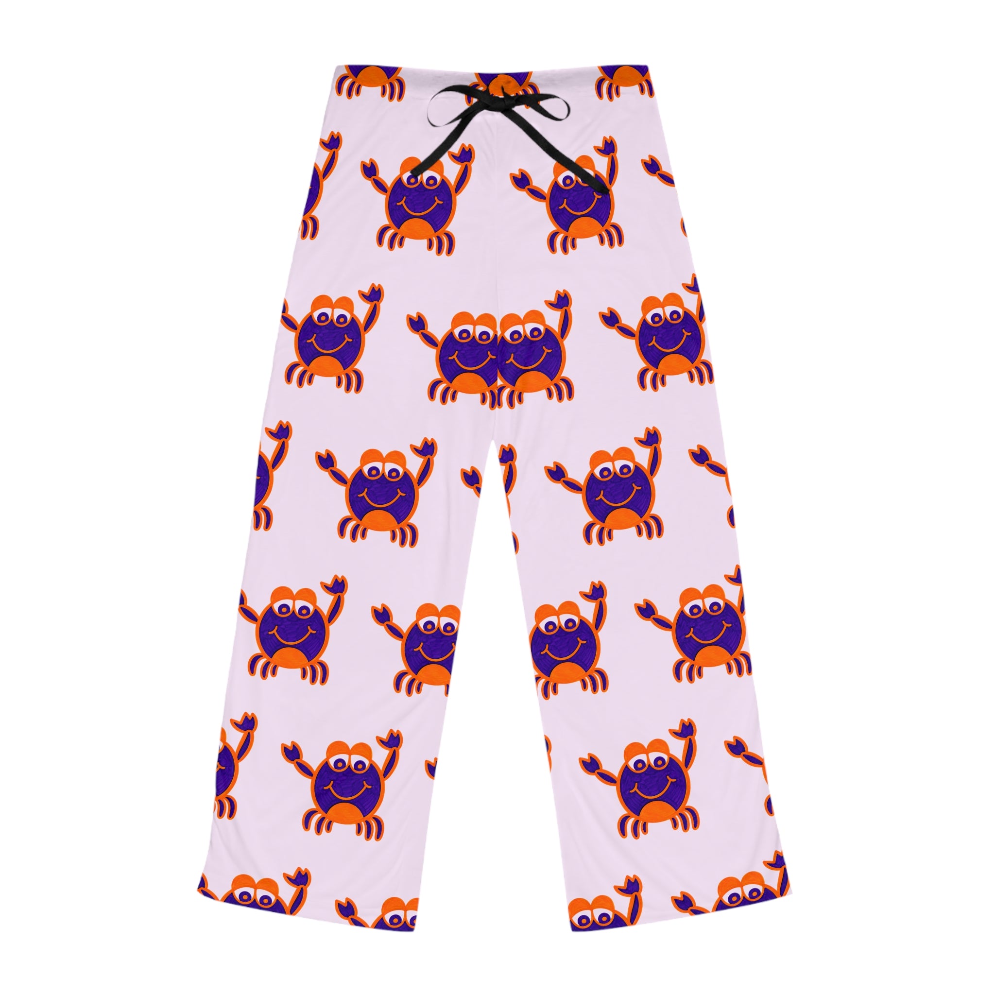 Hand-Drawn Cute Cartoon Crab Pattern Pajama Pants | Pink All-Over Print