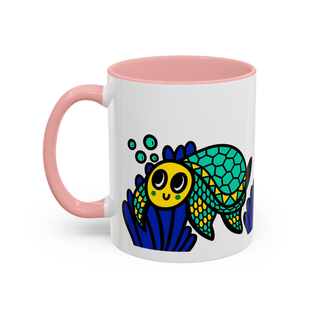 Hand-Drawn Undersea Turtle Coral Accent Mug | 11oz or 15oz
