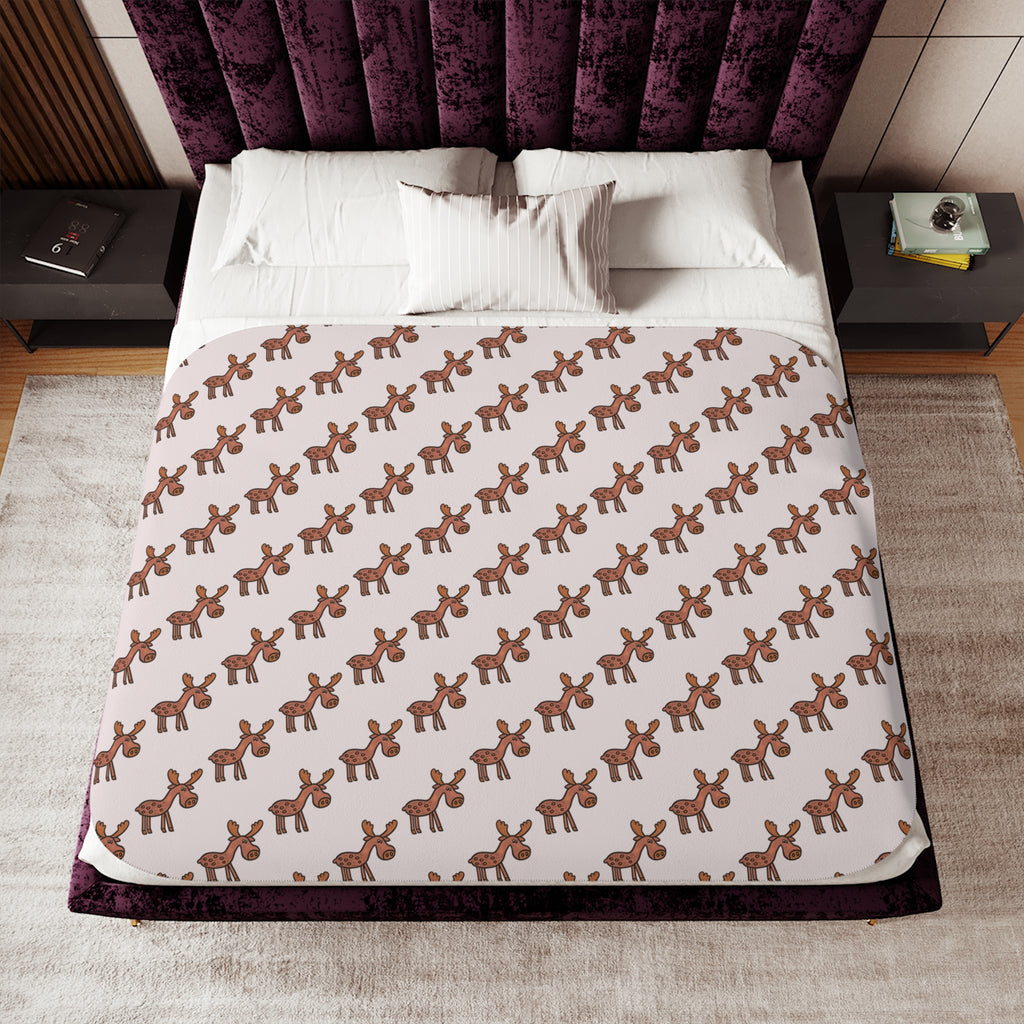 Hand-Drawn Brown Moose Pattern Sherpa Blanket | Repeating Woodland Creature Print