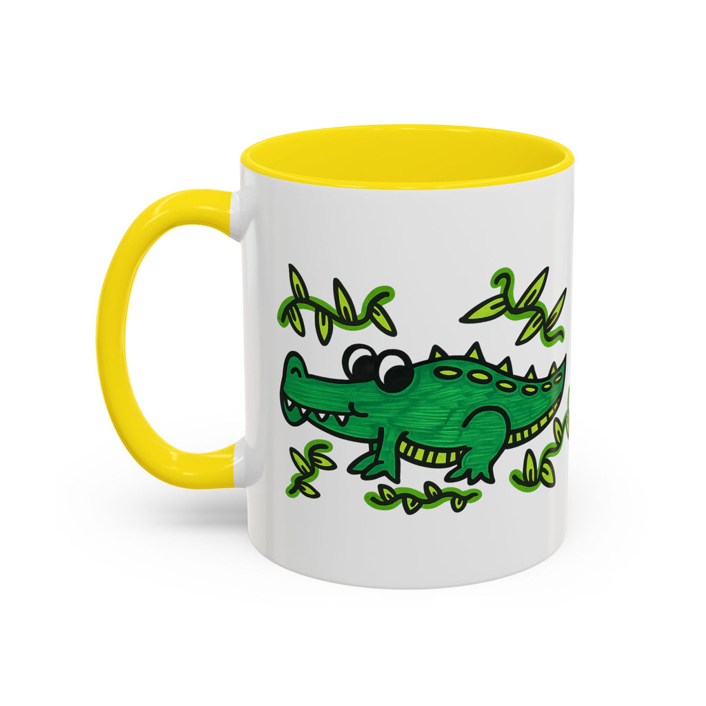 Hand-Drawn Green Playful Alligator Mug | Accent Coffee Mug