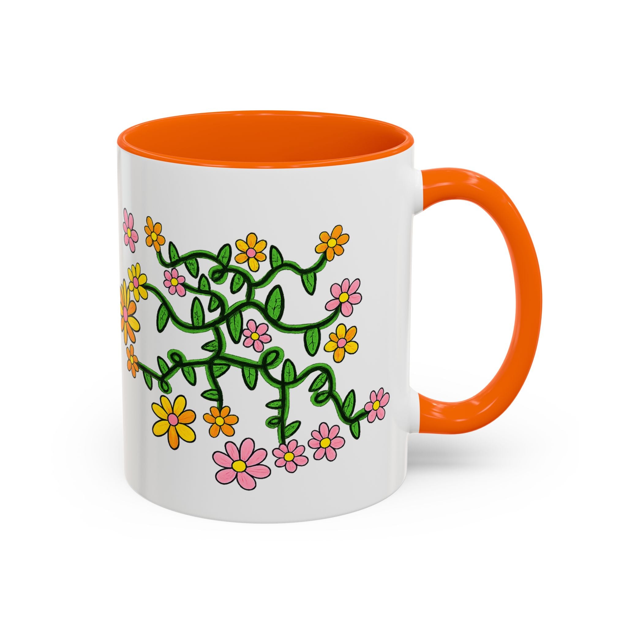 Hand-Drawn Yellow Pink Orange Flower Vine Mug | Accent Coffee Mug