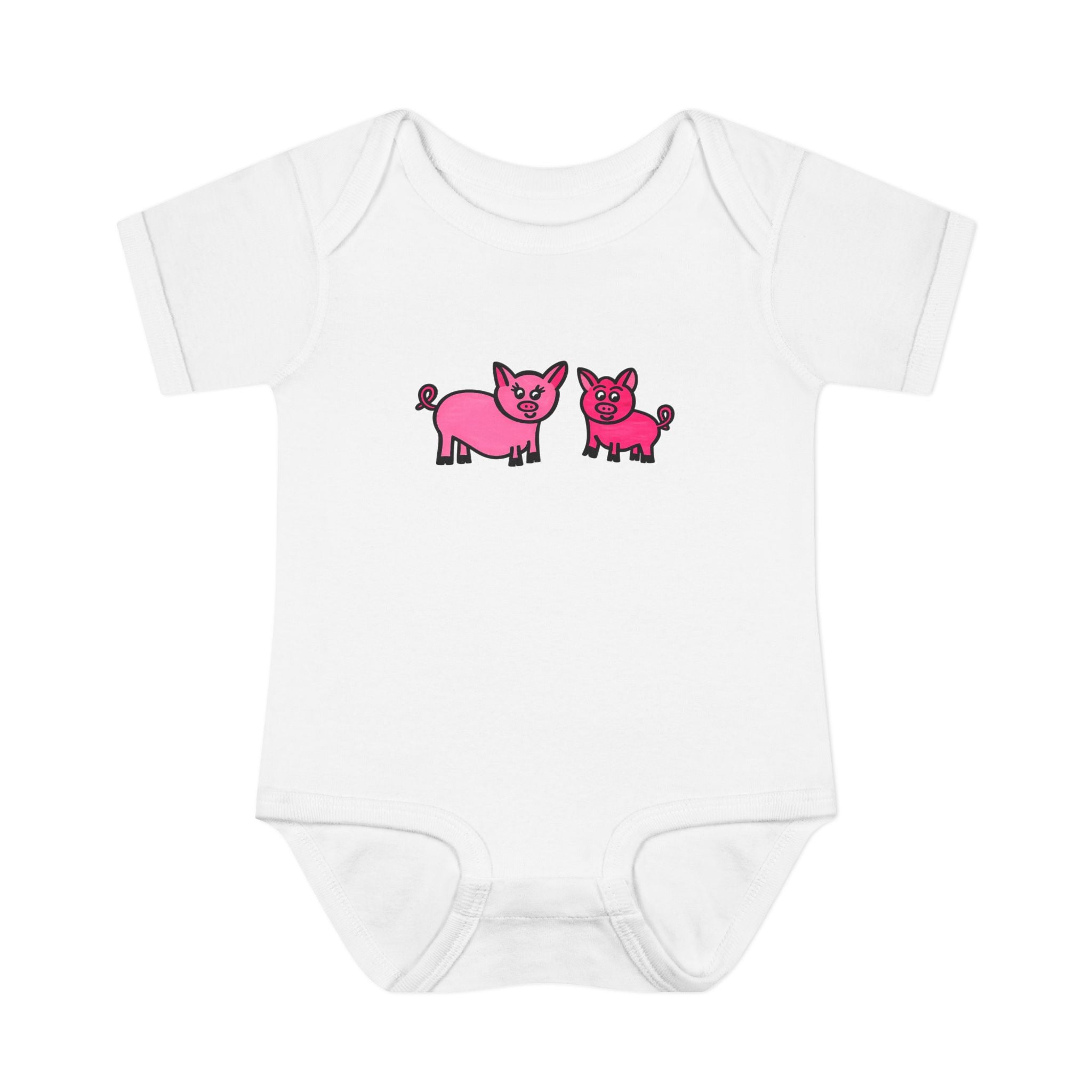 Hand-Drawn Pink Piglet Duo Infant Bodysuit | Cute Farm Animal Baby Onesie