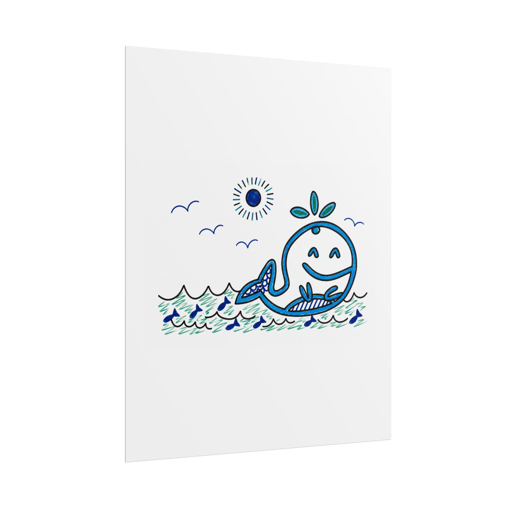 Hand-Drawn Smiling Whale Illustration Poster | Rolled Poster, Nautical Ocean Art