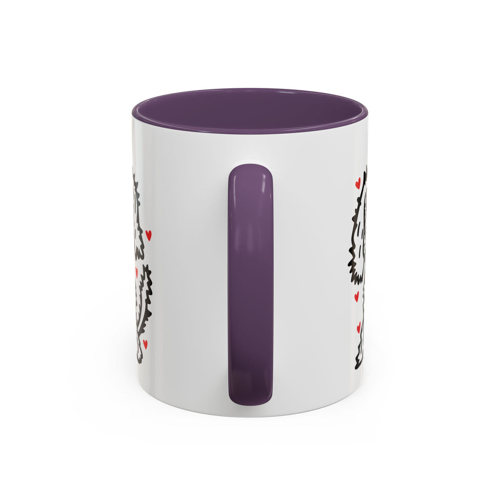 Hand-Drawn Fluffy Dog Red Collar Accent Coffee Mug | White Dog Illustration