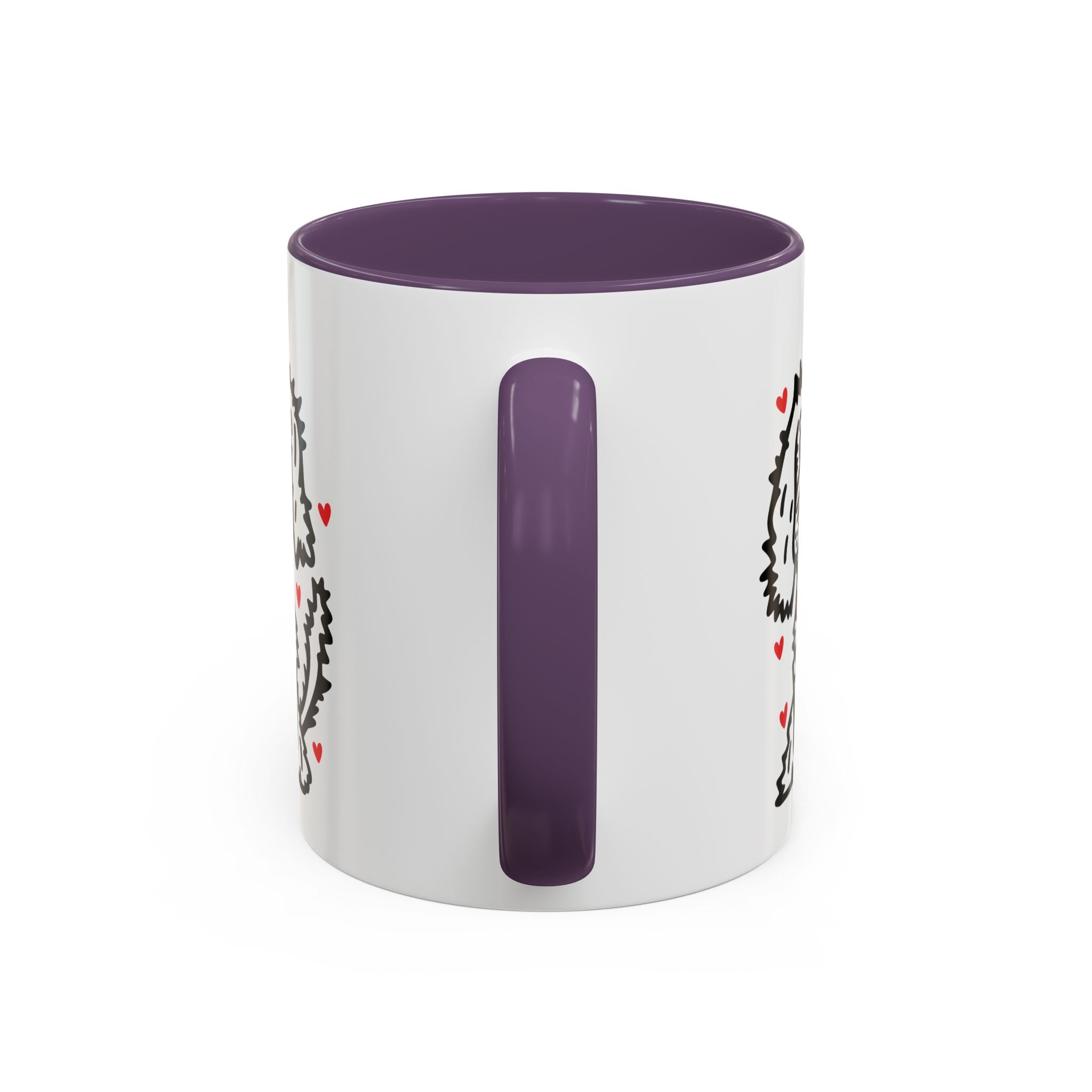 Hand-Drawn Fluffy Dog Red Collar Accent Coffee Mug | White Dog Illustration