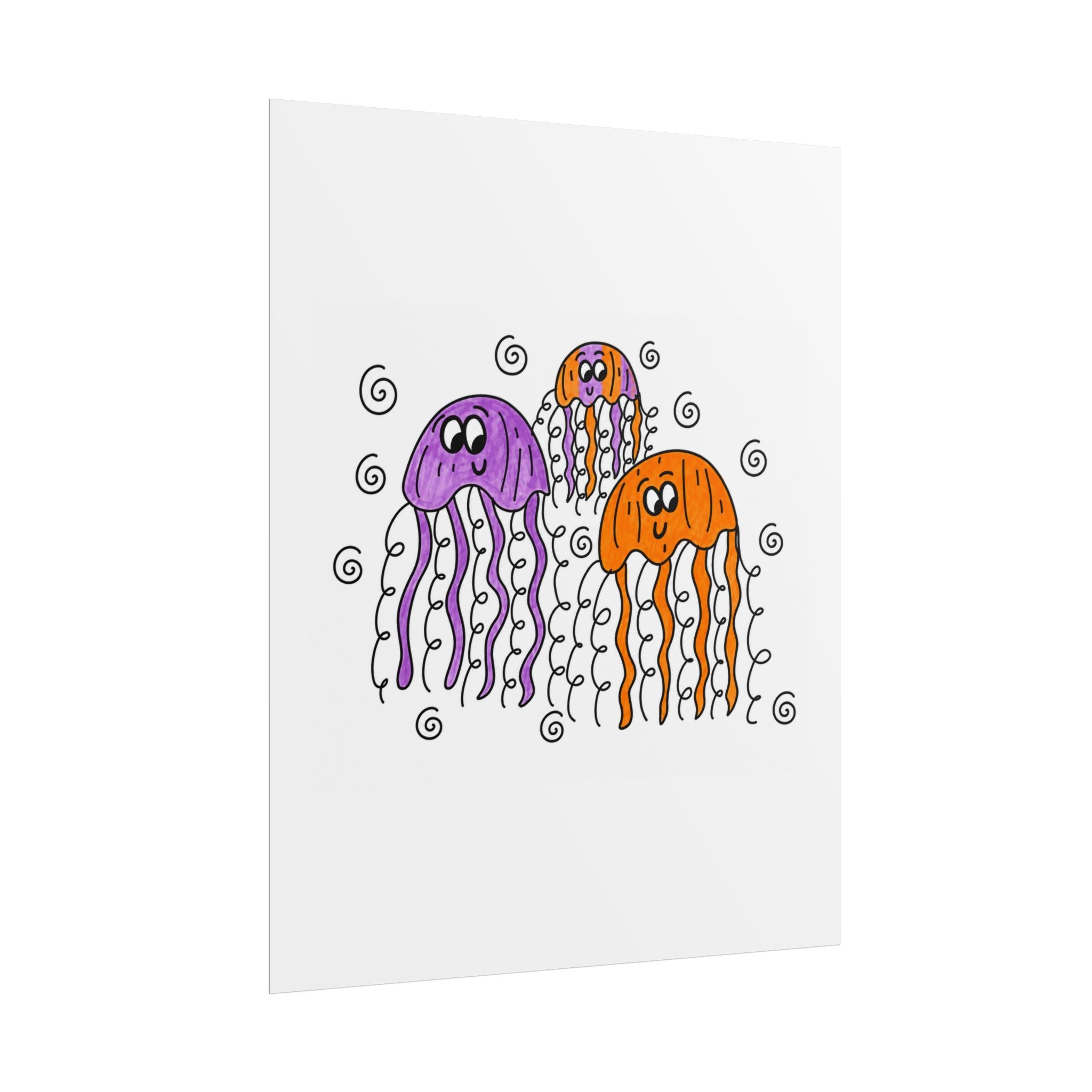 Hand-Drawn Cute Jellyfish Trio Poster | Rolled Poster, Ocean Wall Art