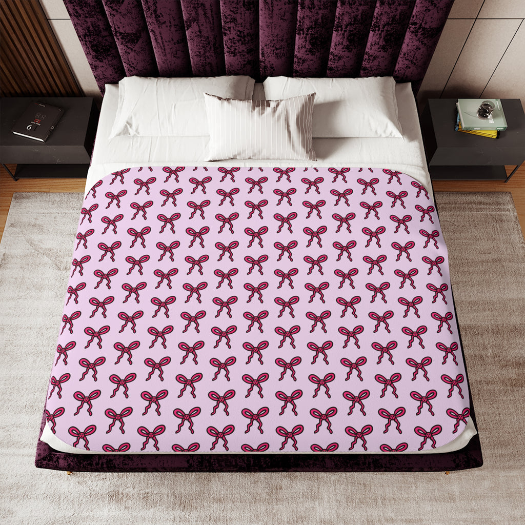 Hand-Drawn Pink Bow Pattern Sherpa Blanket | Cozy Reversible Throw