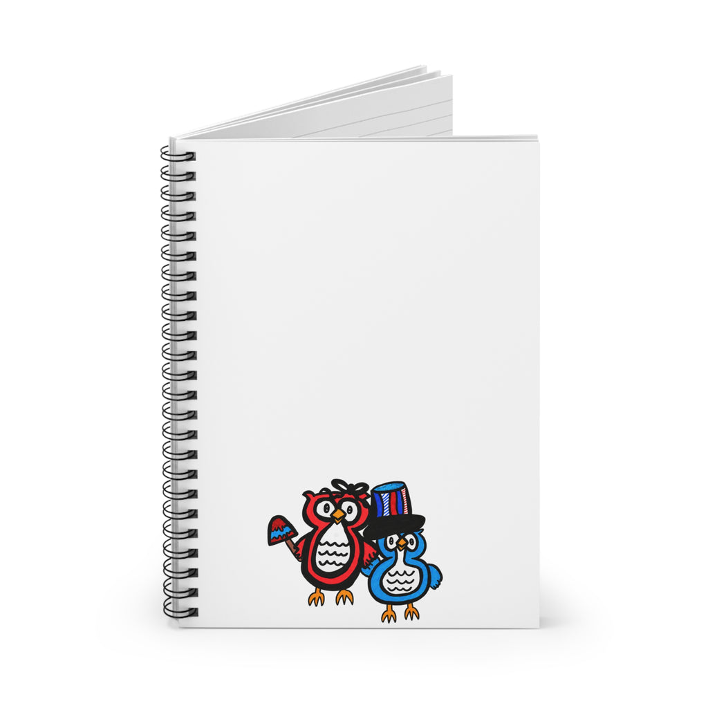 Hand-Drawn Patriotic Owls Spiral Notebook | Ruled Lined Journal