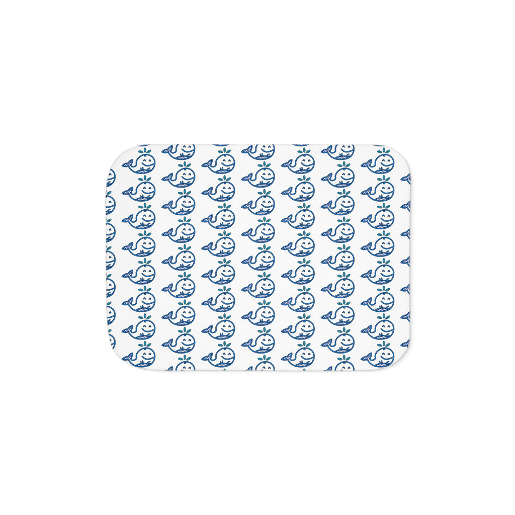 Hand-Drawn Blue Nautical Whale Pattern Sherpa Blanket | Cozy Ocean, Beach house Animal Throw