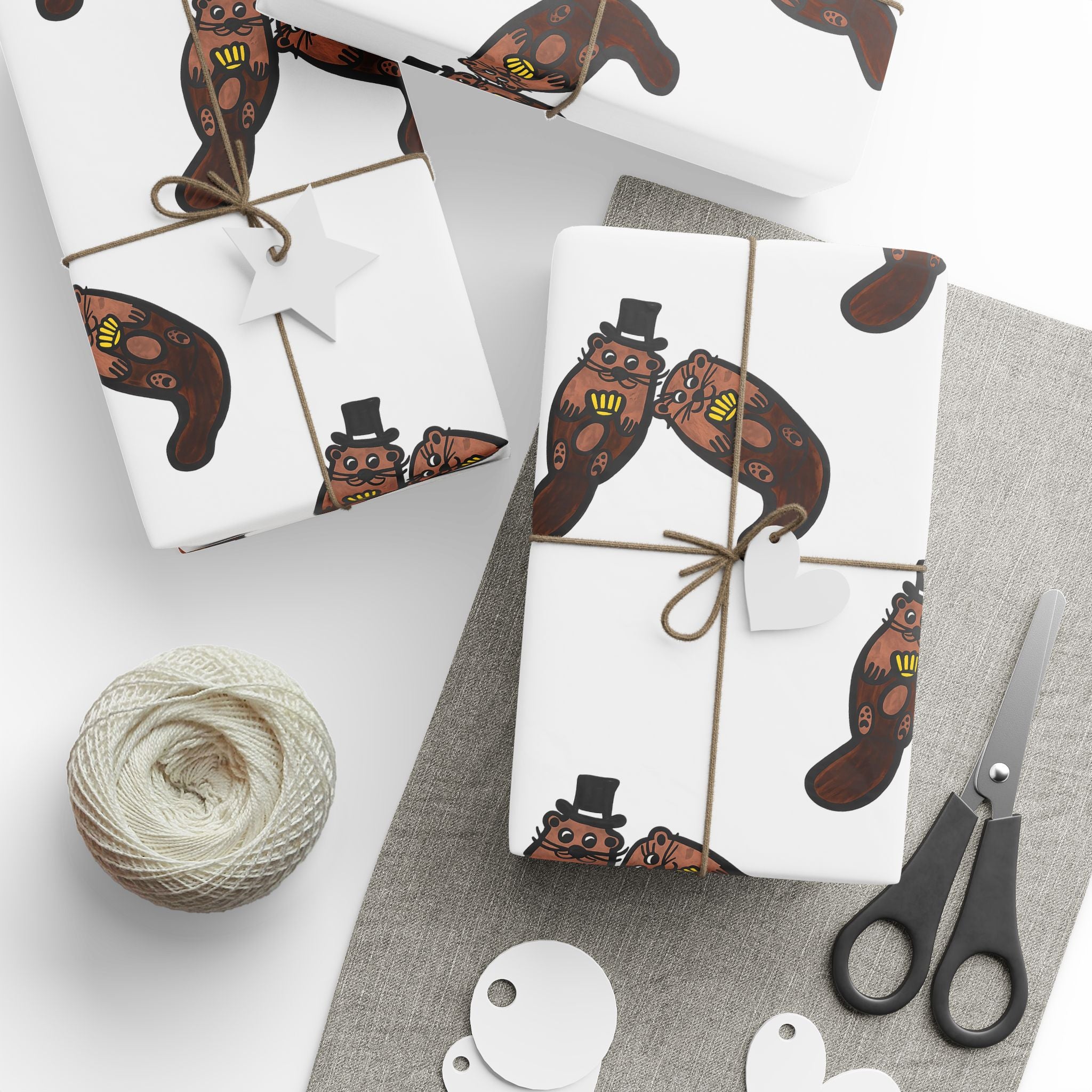 Hand-Drawn Otter Pattern Wrapping Paper | Cute Otter Repeat Print, White Background